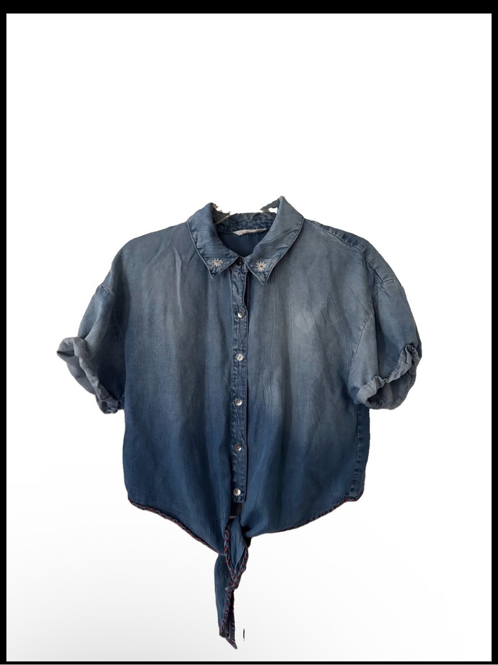 Splendid x Margherita Chambray Blue Tie-Front Button Down Shirt